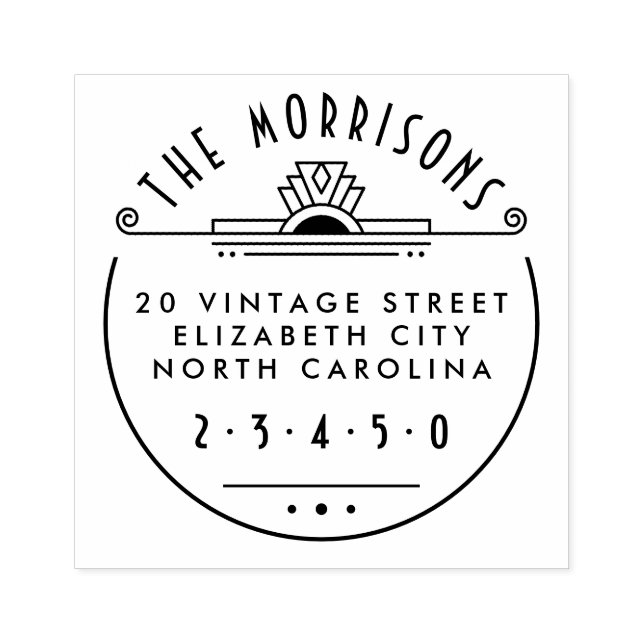 Sello De Caucho Elegante Art Deco Nombre de familia Dirección de d (Impresión)