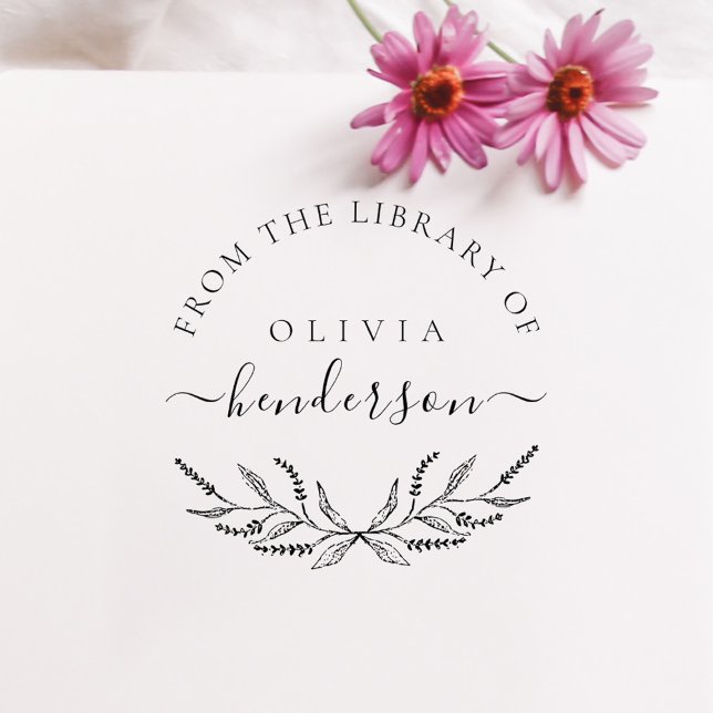 Sello De Caucho Elegante biblioteca de Personalizados de lavanda b (Elegant Botanical Lavender Custom Library Books Rubber Stamp)