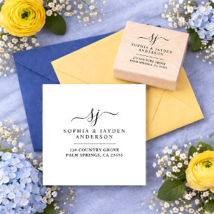 Sello De Caucho Elegante boda de acuarela floral amarilla y azul