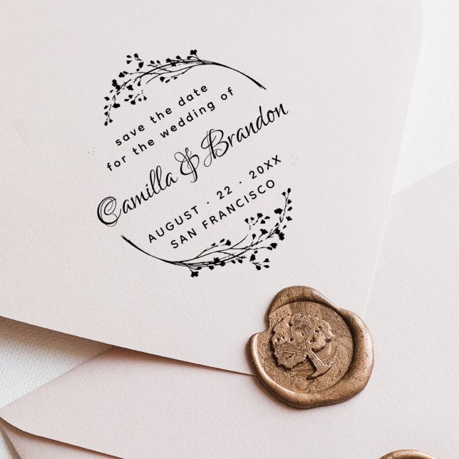 Sello De Caucho Elegante Boda de letras botánicas clásicas del Boh (Elegant Boho Botanical Classy FancyLettering Wedding Invitations Rubber Stamp)