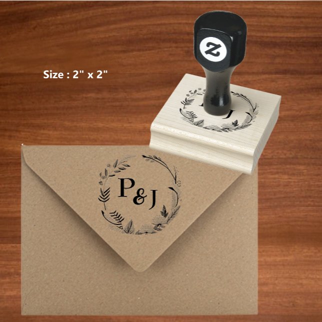 Sello De Caucho Elegante Boda de Monograma de Novia y Groom Inicia (Elegant Bride and Groom Initials Monogram Wedding Rubber Stamp)