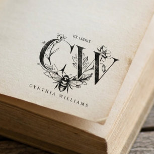 Sello De Caucho Elegante Botánico Abeja de Miel Ex Libris Chic