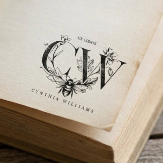 Sello De Caucho Elegante Botánico Abeja de Miel Ex Libris Chic
