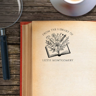 Sello De Caucho Elegante Botánico De La Biblioteca Del Personaliza