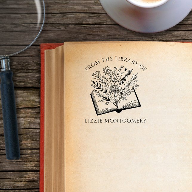 Sello De Caucho Elegante Botánico De La Biblioteca Del Personaliza (Subido por el creador)