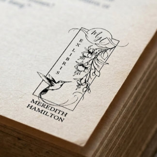 Sello De Caucho Elegante Chic Ex Libris Botánico Colibrí
