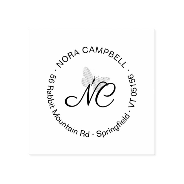 Sello De Caucho Elegante Classic Monogram Round Return Address (Impresión)