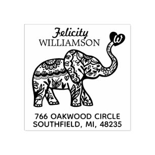 Sello De Caucho Elegante Corazón de Elefante Ornato con Decoraci