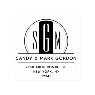 Sello De Caucho Elegante dirección Art Deco Monograma Dirección de