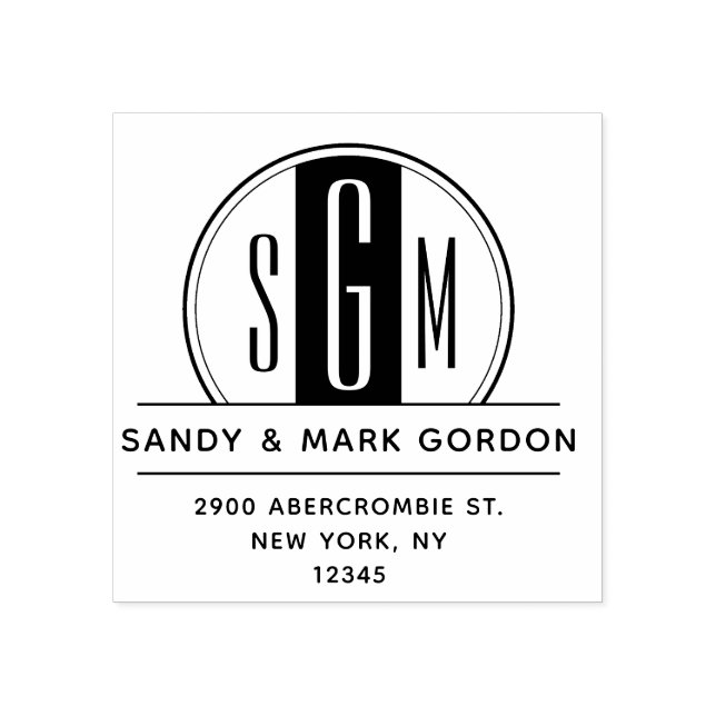 Sello De Caucho Elegante dirección Art Deco Monograma Dirección de (Impresión)