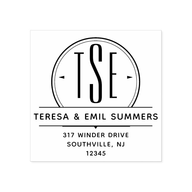 Sello De Caucho Elegante dirección Art Deco Monograma Dirección de (Impresión)