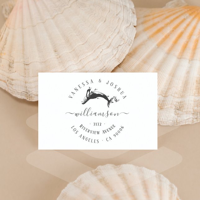 Sello De Caucho Elegante dirección de devolución de ballena marina (Elegant Marine Whale Married Couple Return Address Rubber Stamp)