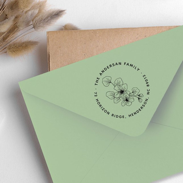 Sello De Caucho Elegante dirección de devolución de nombres de fam (Elegant Floral Leaves Family Name Return Address Rubber Stamp)