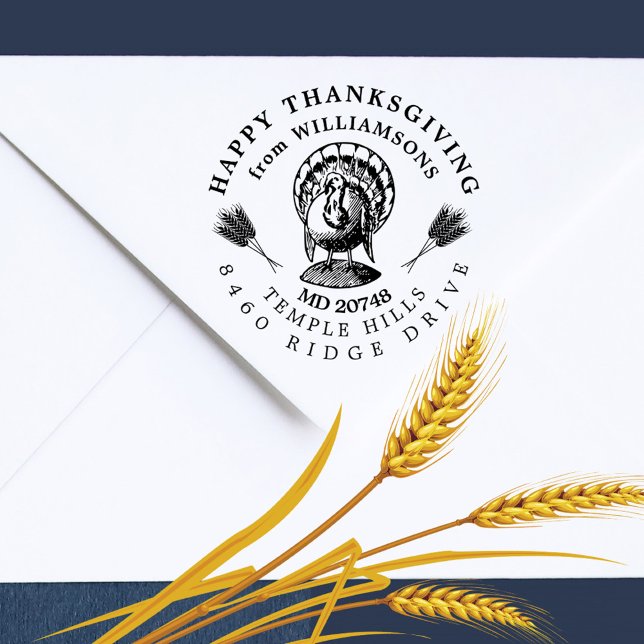 Sello De Caucho Elegante dirección de regreso al Día de Acción de  (Vintage Turkey Elegant Thanksgiving Return Address Rubber Stamp)
