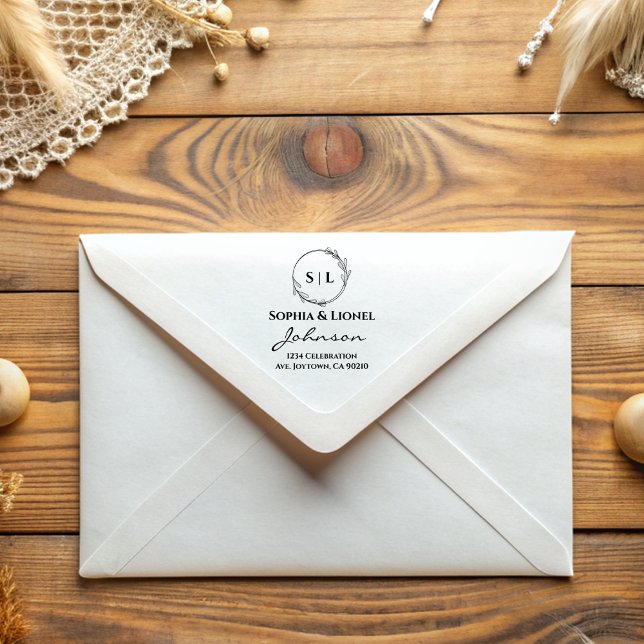 Sello De Caucho Elegante dirección de retorno de Boda floral moder (Subido por el creador)