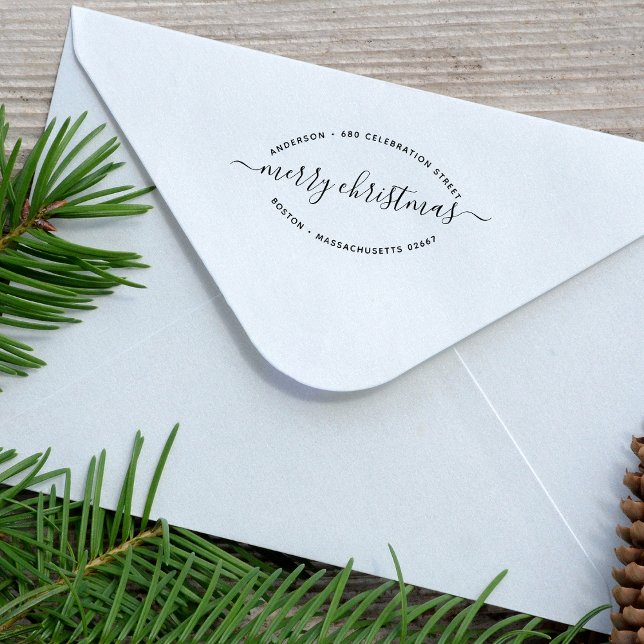 Sello De Caucho Elegante dirección navideña (Elegant Merry Christmas Address Rubber Stamp)