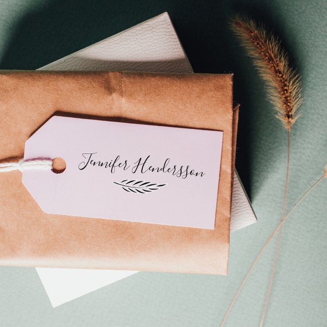 Sello De Caucho Elegante Elegante Firma manuscrita/Rama de Olivo (Stylish elegant handwritten signature botanical leaf stamp)