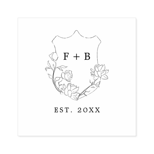 Sello De Caucho Elegante Escudo floral Boda monograma establecido (Impresión)