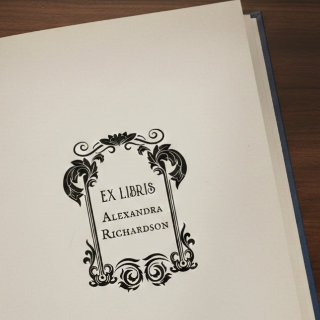 Sello De Caucho Elegante Ex Libris (elegant floral ex libris bookplate rubber stamp with custom name)