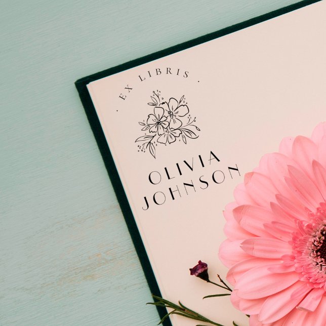 Sello De Caucho Elegante Ex Libris Floral Moderno Dibujado a Mano  (Subido por el creador)