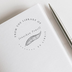 Sello De Caucho Elegante Feather Pen Personalizado Ex Libris Libra