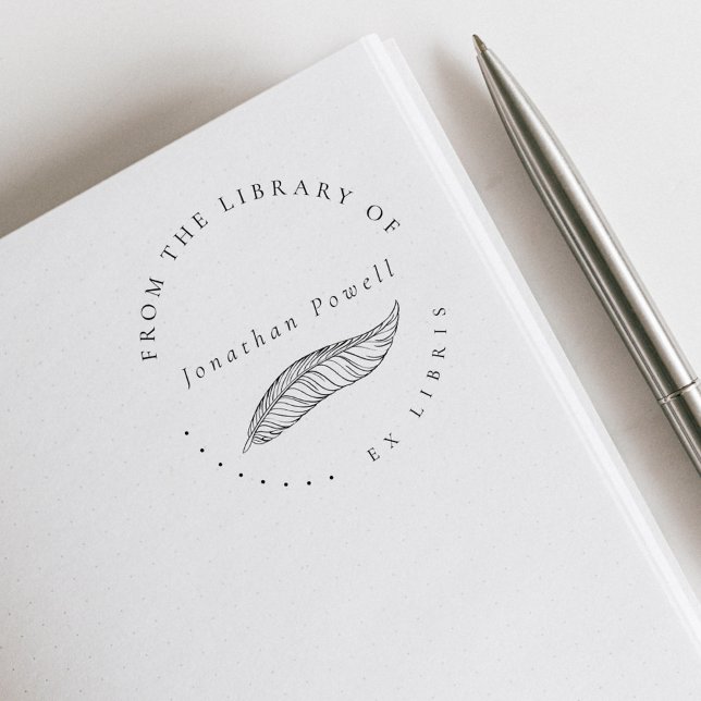 Sello De Caucho Elegante Feather Pen Personalizado Ex Libris Libra (Elegant Classic Typography Vintage Feather Pen Custom Ex Libris Library Book Rubber Stamp)