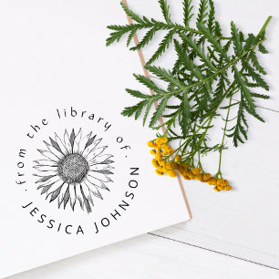 Sello De Caucho Elegante floral de girasol de la biblioteca de lib