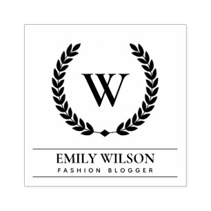 SELLO DE CAUCHO ELEGANTE FLORAL DE ORO LAUREL WREATER MONOGRAM INI