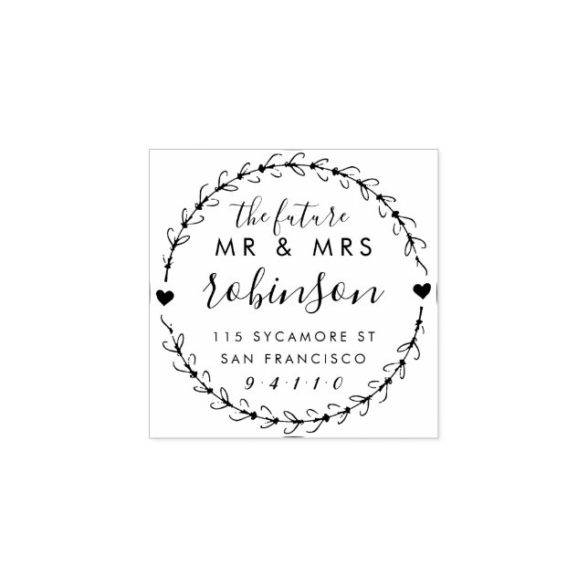 Sello De Caucho Elegante Futuro Sr. y Sra. Boda Dirección de Retor (Impresión)