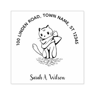 Sello De Caucho Elegante Gato Cute Bookplate Ex Libris Nombre Dire