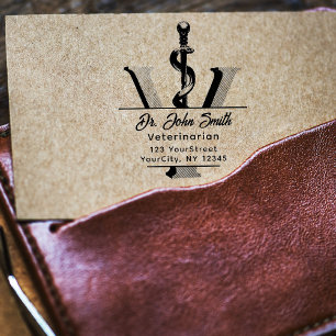 Sello De Caucho Elegante guión de áclepius de medicina veterinaria