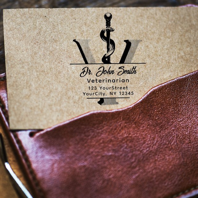 Sello De Caucho Elegante guión de áclepius de medicina veterinaria (Subido por el creador)