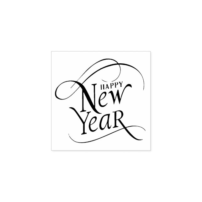 Sello De Caucho Elegante guión de Año Nuevo Feliz (Impresión)