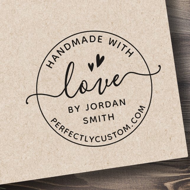 Sello De Caucho Elegante hecho a mano con amor por tu nombre (Elegant handmade with love by your name rubber stamp)