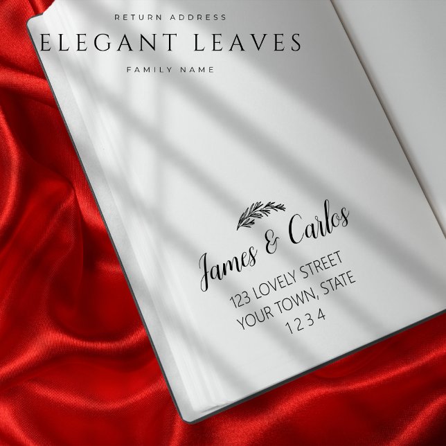 Sello De Caucho Elegante izquierda Nombre de familia Dirección de  (Elegant Leaves Family Name Return Adress Rubber Stamp)