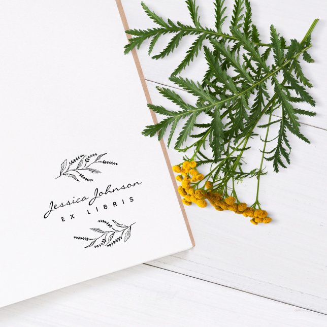 Sello De Caucho Elegante Lavander Botánico Ex Libros Personalizado (Elegant handwriting rustic lavender round botanical ex libris library books  stamp)