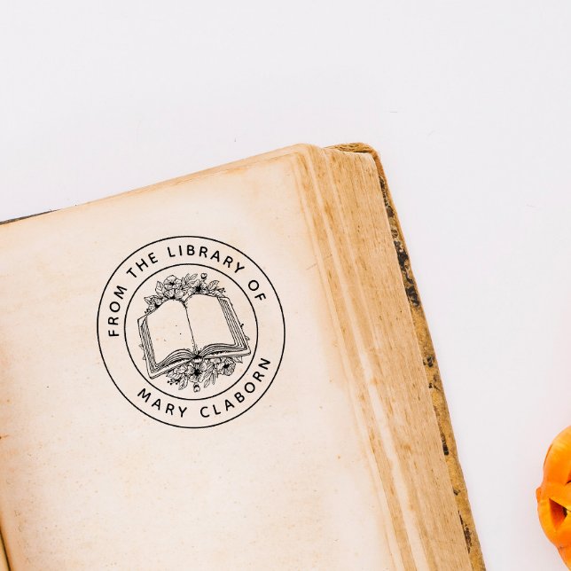 Sello De Caucho Elegante Libro Clásico De Flores De La Biblioteca  (Subido por el creador)