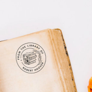 Sello De Caucho Elegante Libro Clásico De Hojas De La Biblioteca D