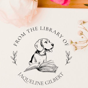 Sello De Caucho Elegante libro de la biblioteca de Perro dibujad