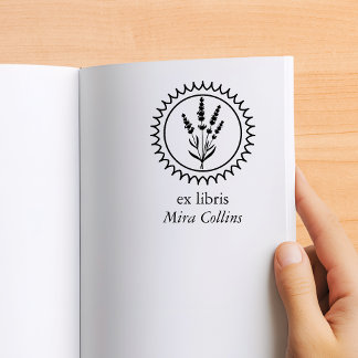Sello De Caucho Elegante marco floral de lavanda Ex Libris nombre