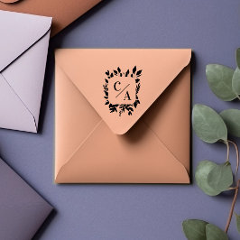 Sello De Caucho Elegante, Monograma, Leafy, Bodas