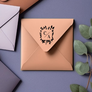 Sello De Caucho Elegante, Monograma, Leafy, Bodas