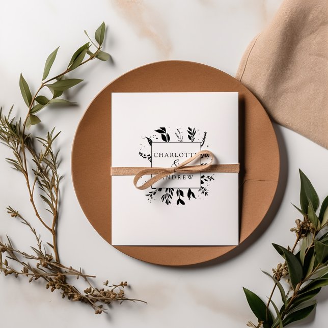 Sello De Caucho Elegante, Monograma, Léafy de Arte de Línea, Bodas (Subido por el creador)