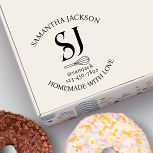 Sello De Caucho Elegante Monograma Nombre Panadería Negocio