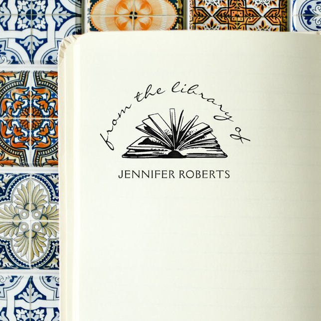 Sello De Caucho Elegante nombre clásico personalizado del libro de (Elegant Classic Custom Name From The Library Book Rubber Stamp)