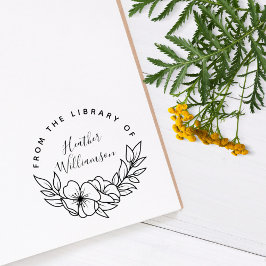 Sello De Caucho Elegante Personalizado De Flores De La Biblioteca