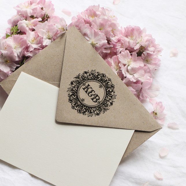 Sello De Caucho Elegante Personalizado Monograma Boda redondo Sell (elegant monogram stamp with initials)