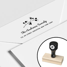 Sello De Caucho Elegante Rama de Bayas Nombre de Familia Hoja