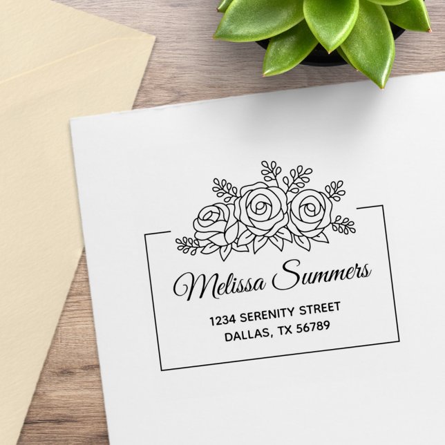 Sello De Caucho Elegante Rosa Flores Dirección del marco para Bouq (Subido por el creador)