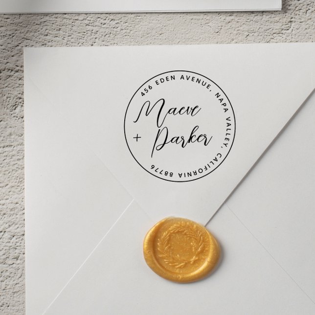 Sello De Caucho Elegante Script Boda Nombres Dirección de devoluci (Rubber Stamp Mock-up)